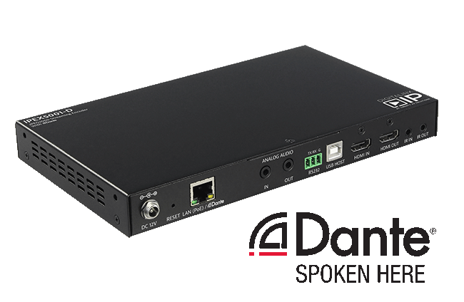 DigiIP5000 AVoIP Encoder The Digitalinx IP IPEX5001-D transmits HDMI video and audio over a 1 gigabit network infrastructure using JPEG2000 encoding with a variable data rate at an average of 250 Mbps with peak values up to 850Mbps. The IPEX5001-D is Dante enabled meaning that the encoder can on ramp two channel stereo audio either from the embedded HDMI audio stream or the analog audio 3.5mm input onto a Dante audio network. publish https://cdn2.webdamdb.com/1280_kBuFDvoNod15.png?1666205700 Liberty AV Solutions AV Encoders & Decoders, Dante AV-A, Video Learn more https://secure.libertycable.com/digitalinxip-av-over-ip-solution